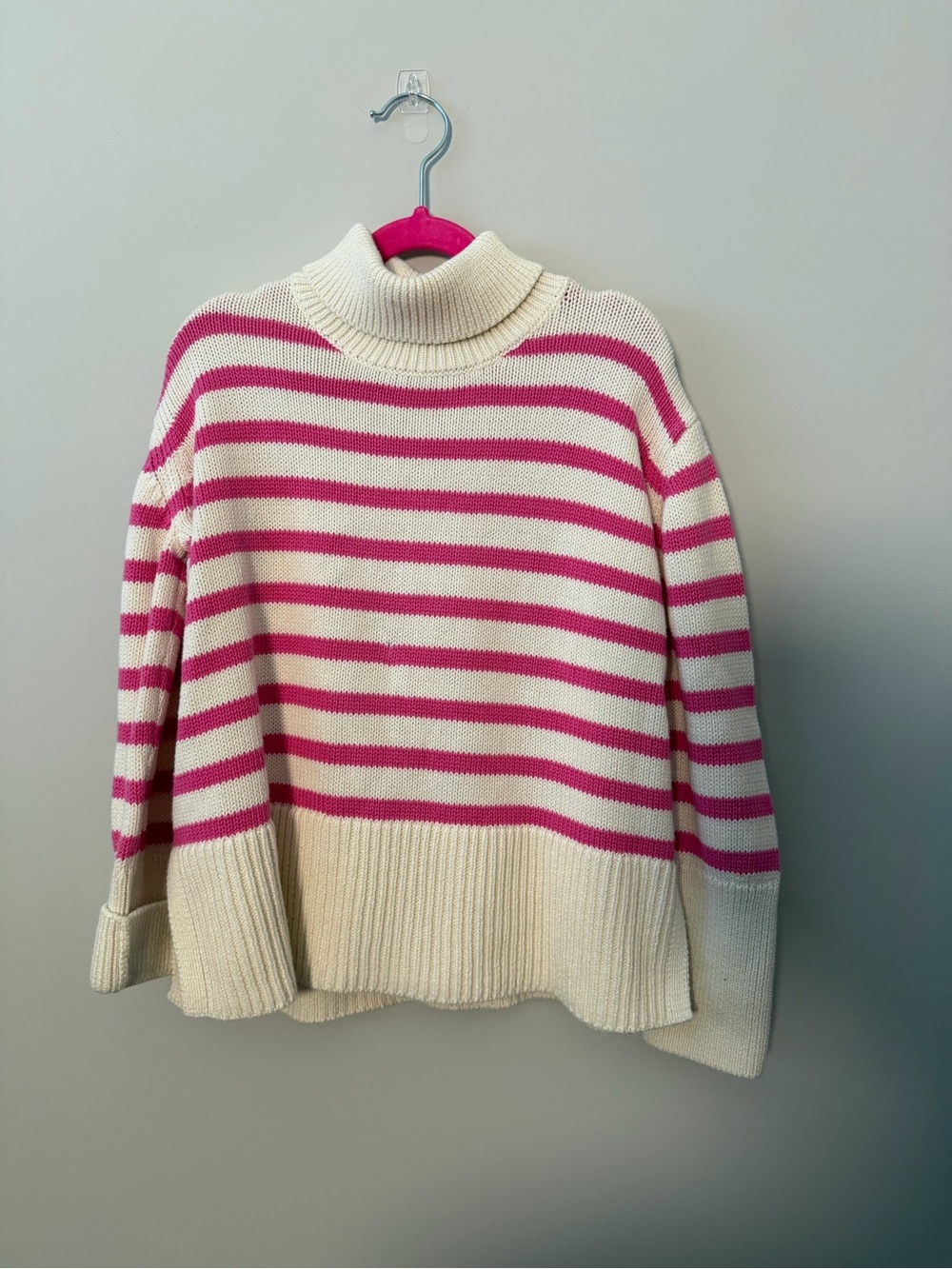 GAP Cream and Pink Striped Turtleneck Sweater